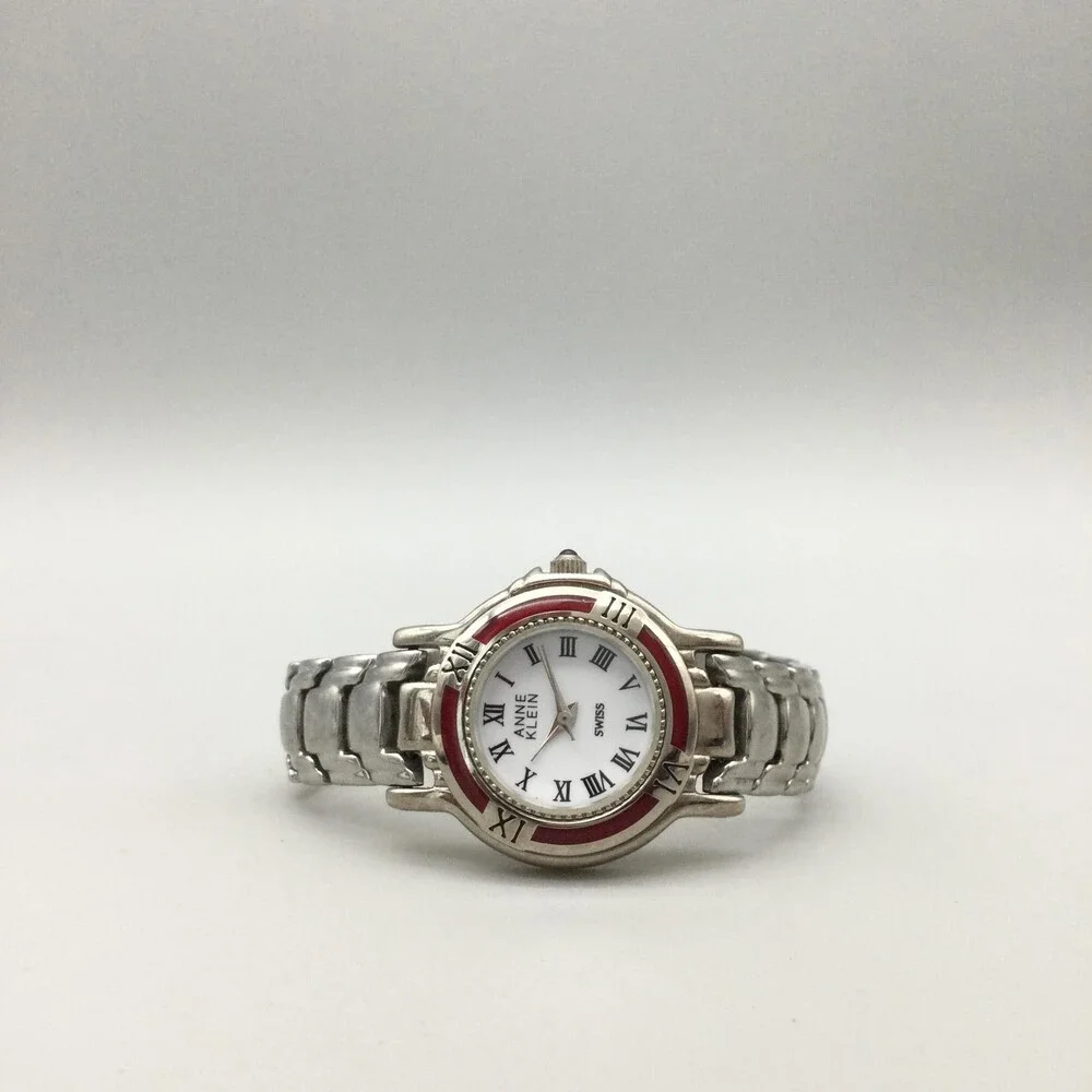 Anne Klein Swiss Womens Watch 27mm White Dial Red Bezel New Battery 6